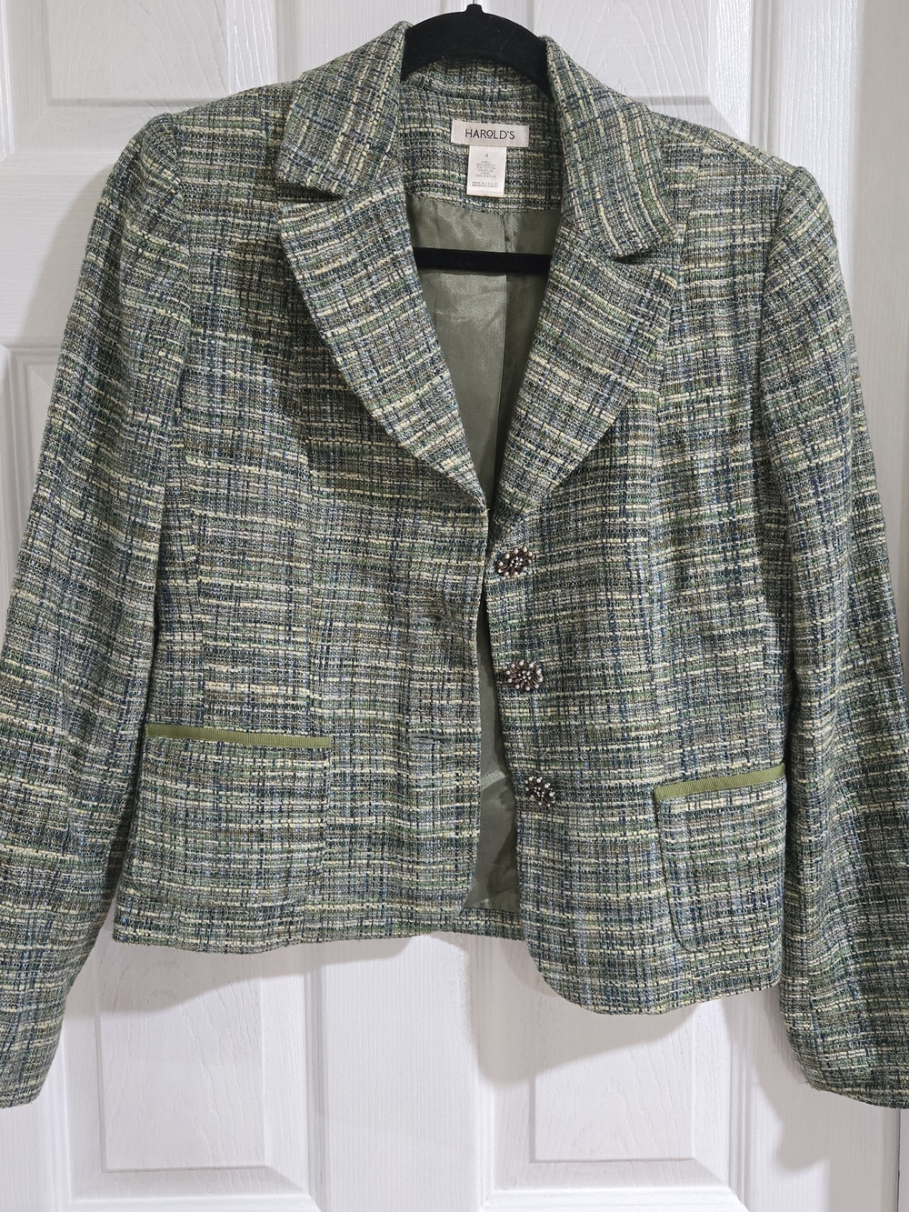 Harold's Green Multi-Color Tweed Women's Blazer
